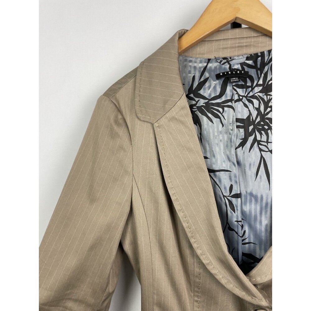 Sisley Camel Tan Striped Button Front Stretch Office 3/4 Sleeve Blazer Size S - Picture 3 of 11